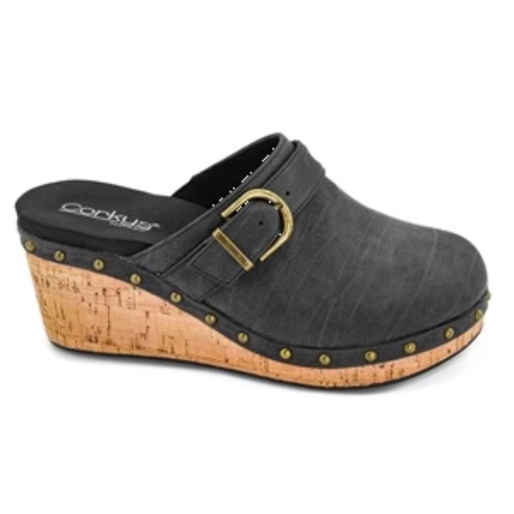 Corkys Who Knew‎ Womens Black Studded Cork Wedge Clog Mules Size 8 NEW